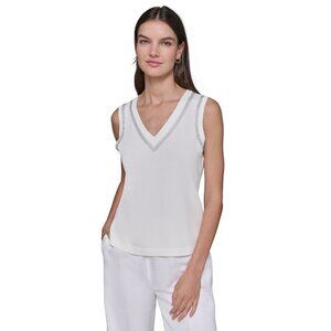 KARL LAGERFELD PARIS Embellished V-Neck Sleeveless Sweater Black Size XL MSRP$89